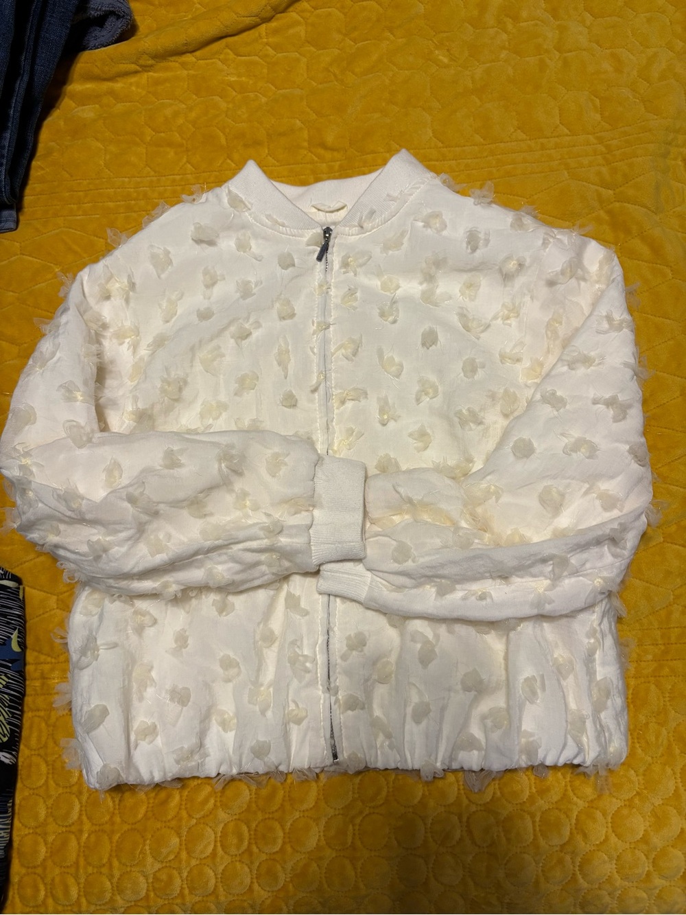 Zara Cream Textured Bomber Jacket